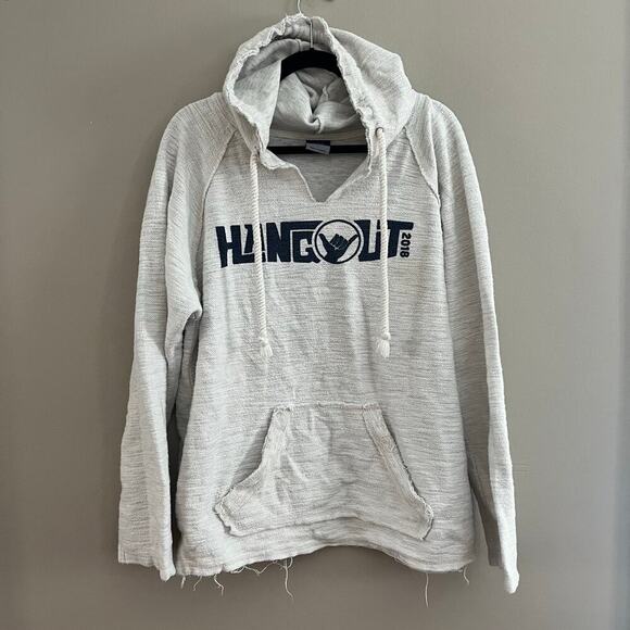 hangout Tops - Oversized Hippy Boho Hangout Festival 2018 Gray Hoodie-Size Large